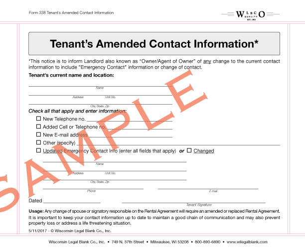 338 Tenant’s Amended Contact Information