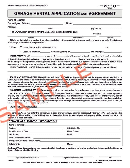 715 Garage Rental Application & Agreement