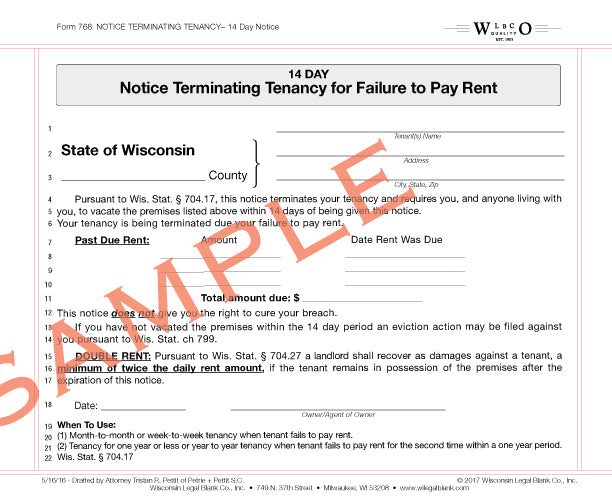 768 14-Day Notice Terminating Tenancy for Failure to Pay Rent