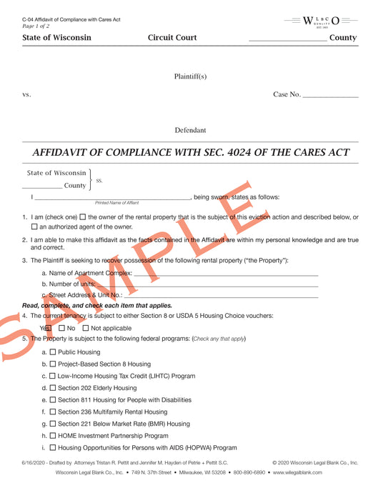 C-04 Affidavit of Compliance with CARES ACT
