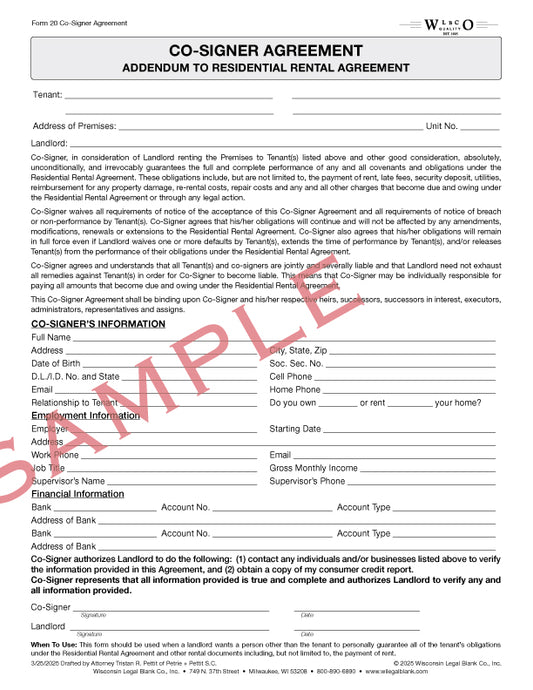 20 Co-Signer Agreement Addendum to Residential Rental Agreement