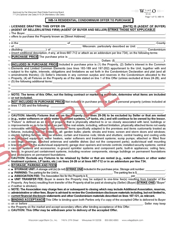 WB-14 Residential Condominium Offer to Purchase