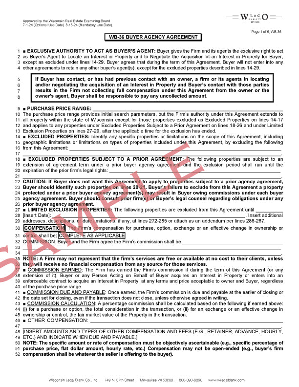 WB-36 Buyer Agency/Tenant Representation Agreement