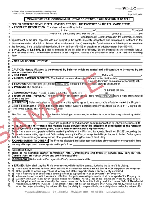 WB-4 Residential Condominium Listing Contract – Wisconsin Legal Blank
