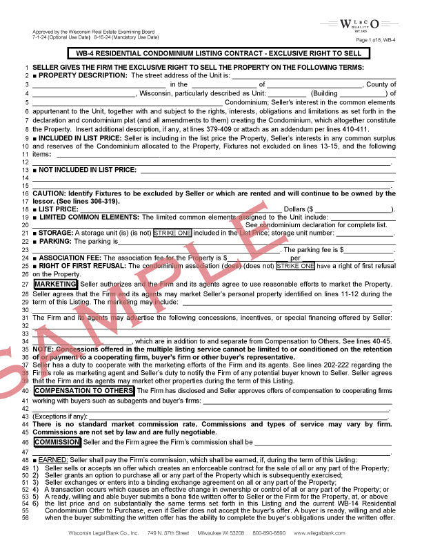 WB-4 Residential Condominium Listing Contract