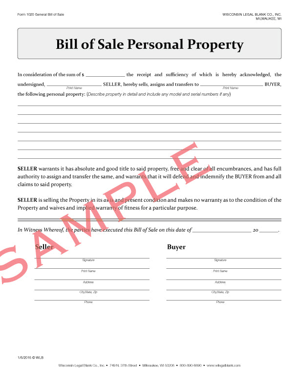 1020 Bill of Sale Personal Property