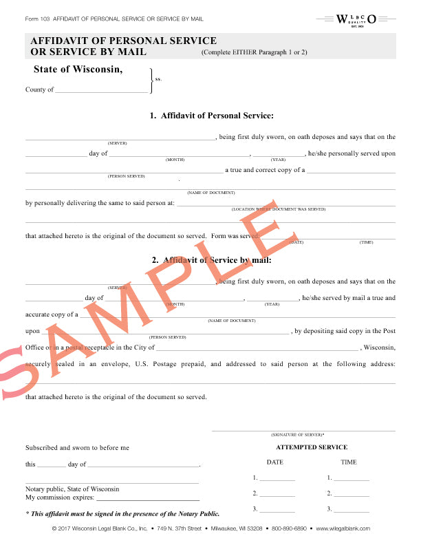 103 Affidavit of Service Personal or Mail