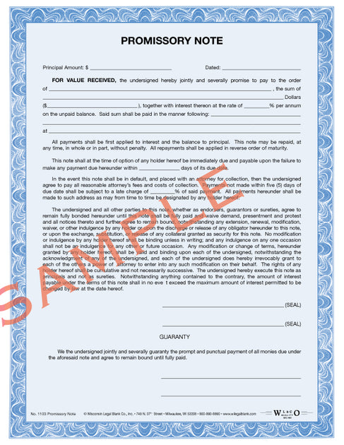 1103 Promissory Note w/details – Wisconsin Legal Blank