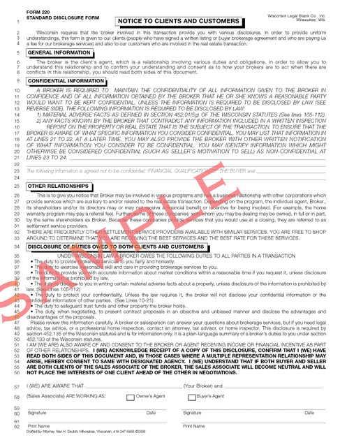 220 Notice To Clients and Customers (Standard Disclosure Form ...