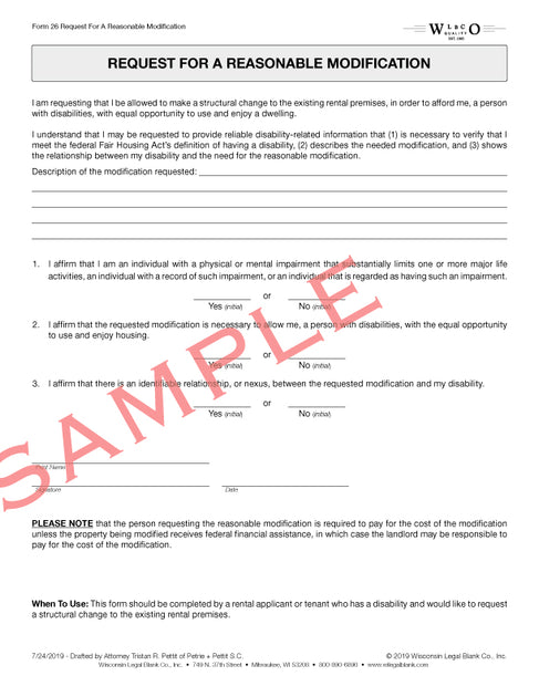 26 Request for A Reasonable Modification – Wisconsin Legal Blank