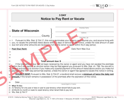 328 5-Day Notice to Pay Rent or Vacate – Wisconsin Legal Blank