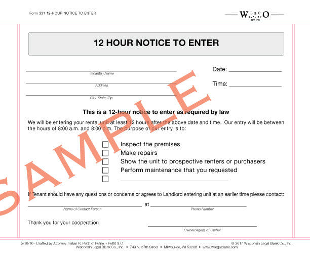 331 12-hour Notice to Enter