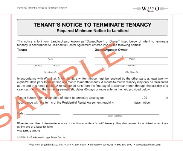 337 Tenant's Notice to Terminate Tenancy