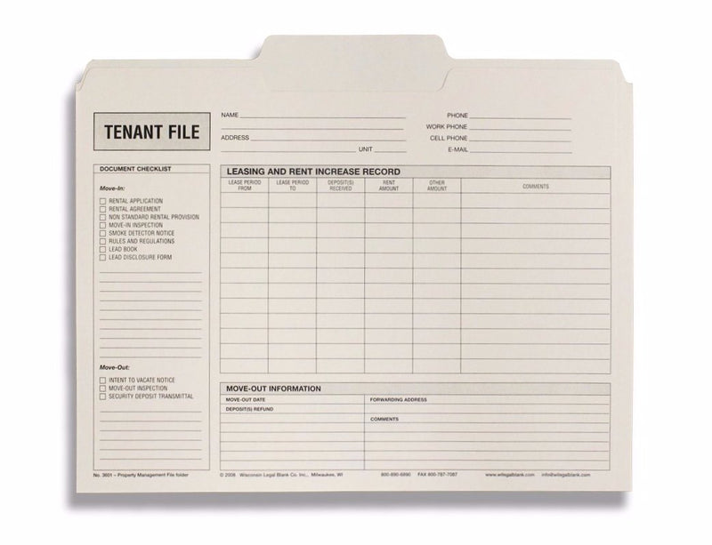 Tenant's File Folder – Wisconsin Legal Blank