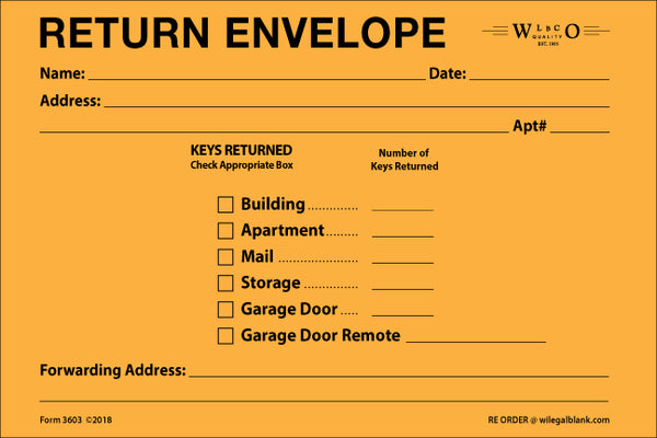 Key Return Envelope – Wisconsin Legal Blank