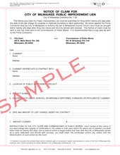780 Notice of Claim for City of Milwaukee Public Improvement Lien