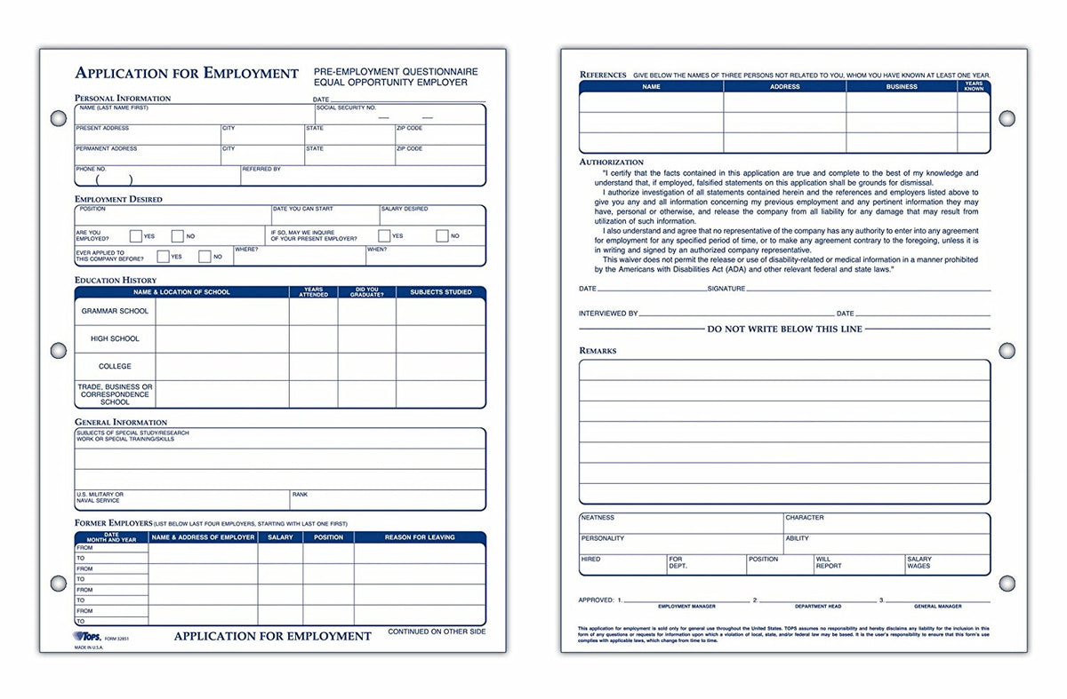 Application for Employment – Wisconsin Legal Blank