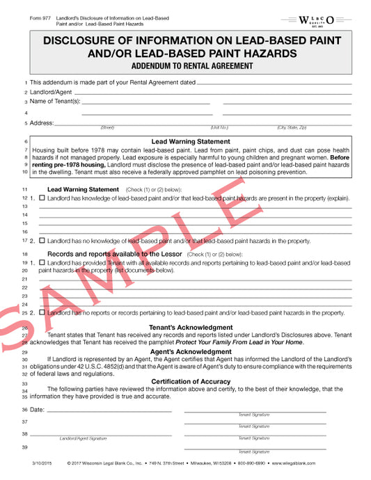 977 Disclosure of Lead Form Rental Addendum