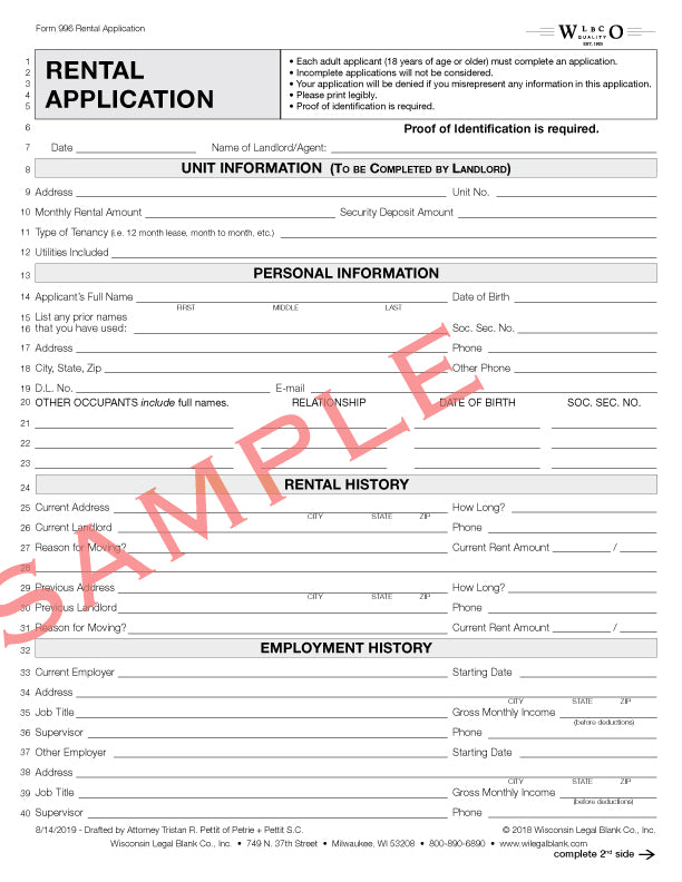996 Rental Application