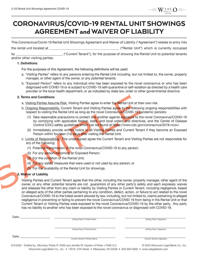 C-03 Rental Unit Showings Agreement and Waiver of Liability