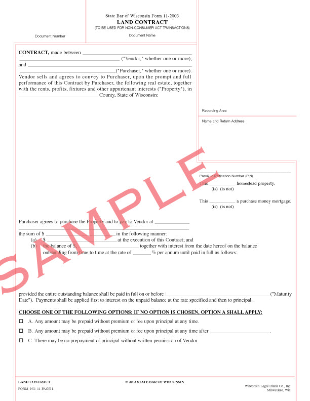 Wisconsin Land Contract Form 2023 Printable Forms Free Online