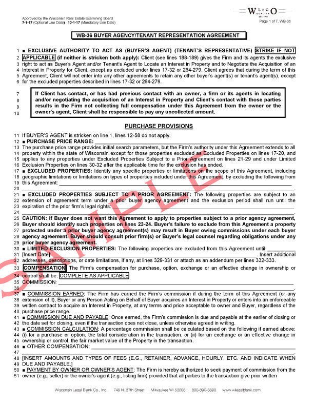 WB-36 Buyer Agency/Tenant Representation Agreement