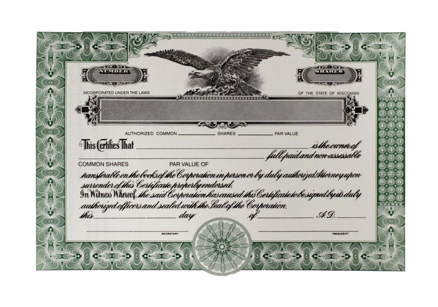 W Certificate of Common Shares WI – Wisconsin Legal Blank